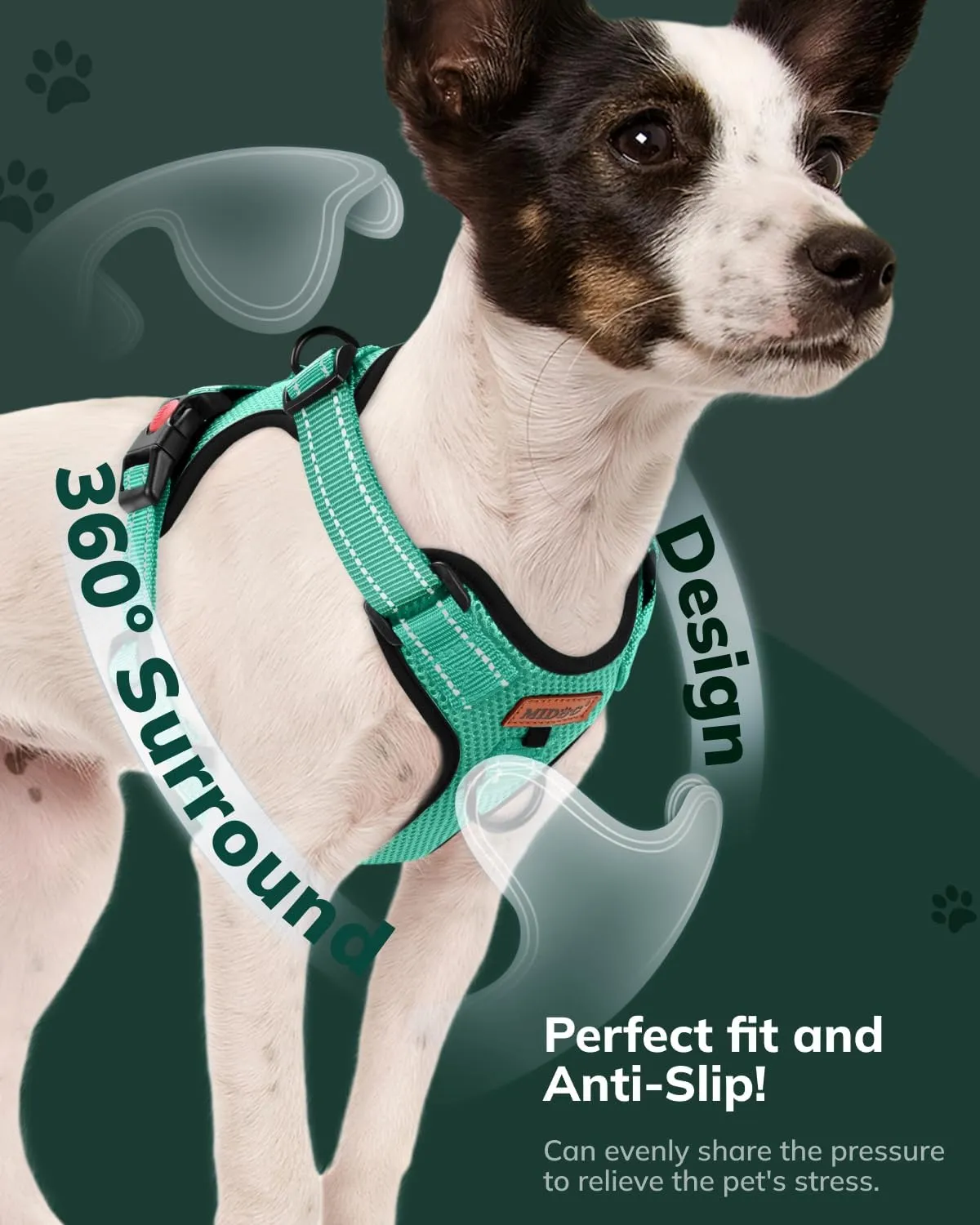 MIDOG No-Pull Dog Harness | Adjustable & Reflective Pet Harness Leash Set for Small Medium Large Dogs Walking, Training| No Choke, Front Clip, Soft Padded Vest with Easy Control Handle - Green, M