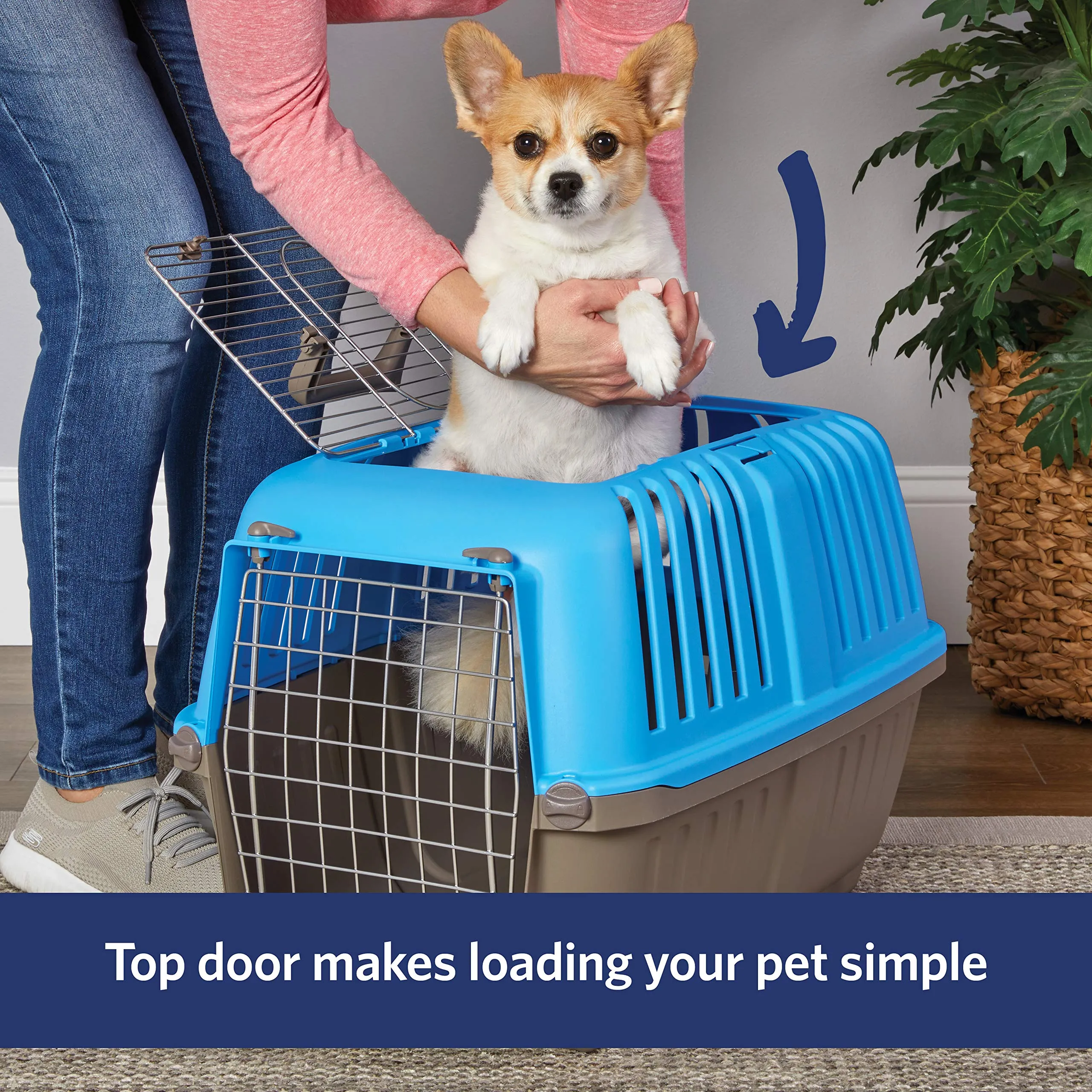 Midwest Spree Top Loading Double Door Travel Dog Kennel Carrier - Blue - 24" X 15.5" X 15" Inches