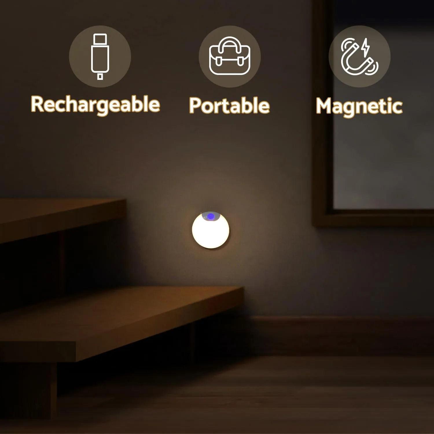 Motion Sensor Night Light Rechargeable 2-Pack, Battery Operated Hallway Lights, Stair Lights Motion Sensor Indoor, Magnetic, Dimmable, Motion Light for Stairs, Bathroom, Hall, Cruise