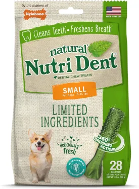 Nylabone Nutri Dent Dog Dental Chews - Natural Dog Teeth Cleaning & Breath Freshener - Dental Treats for Dogs - Fresh Breath Flavor, Small (28 Count)