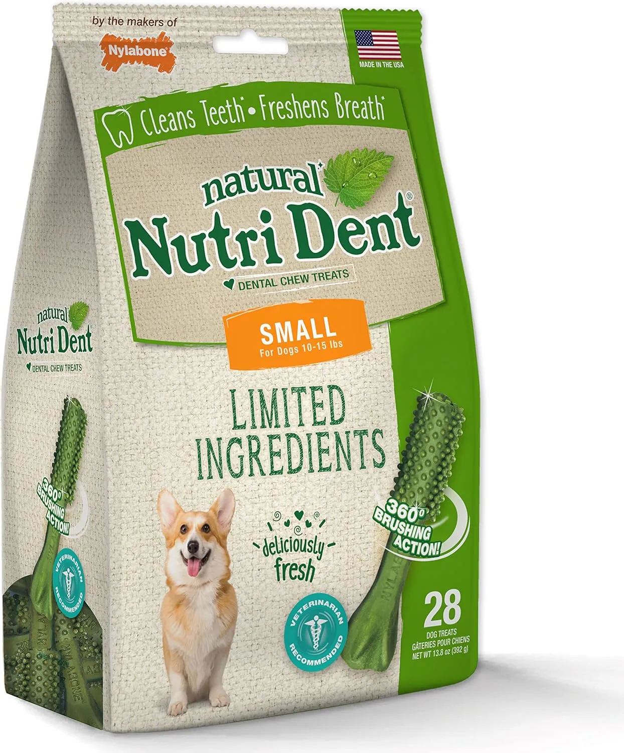 Nylabone Nutri Dent Dog Dental Chews - Natural Dog Teeth Cleaning & Breath Freshener - Dental Treats for Dogs - Fresh Breath Flavor, Small (28 Count)