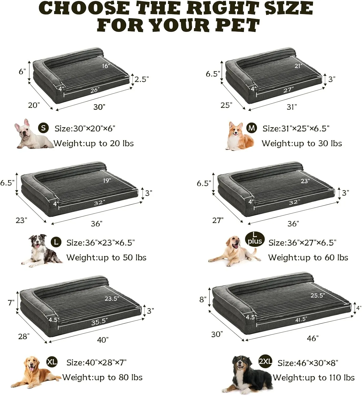 Orthopedic Dog Beds for Large, Medium Dogs, Waterproof Egg Foam Dog Sofa Bed with L Bolster Sides, Washable Large Pet Bed with Removable Cover & Non-Slip Bottom, 36 x 23 inch, Gray