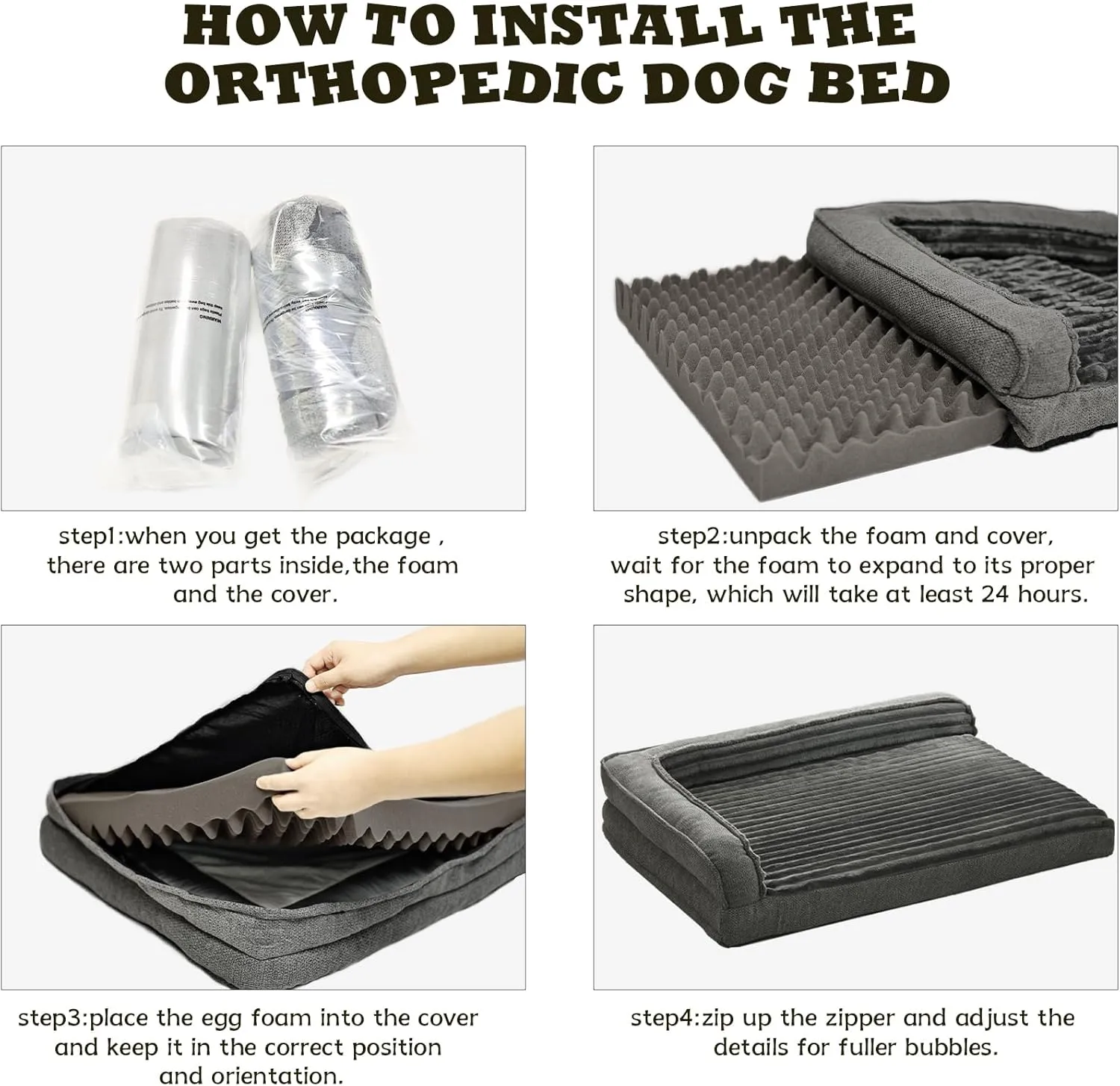 Orthopedic Dog Beds for Large, Medium Dogs, Waterproof Egg Foam Dog Sofa Bed with L Bolster Sides, Washable Large Pet Bed with Removable Cover & Non-Slip Bottom, 36 x 23 inch, Gray