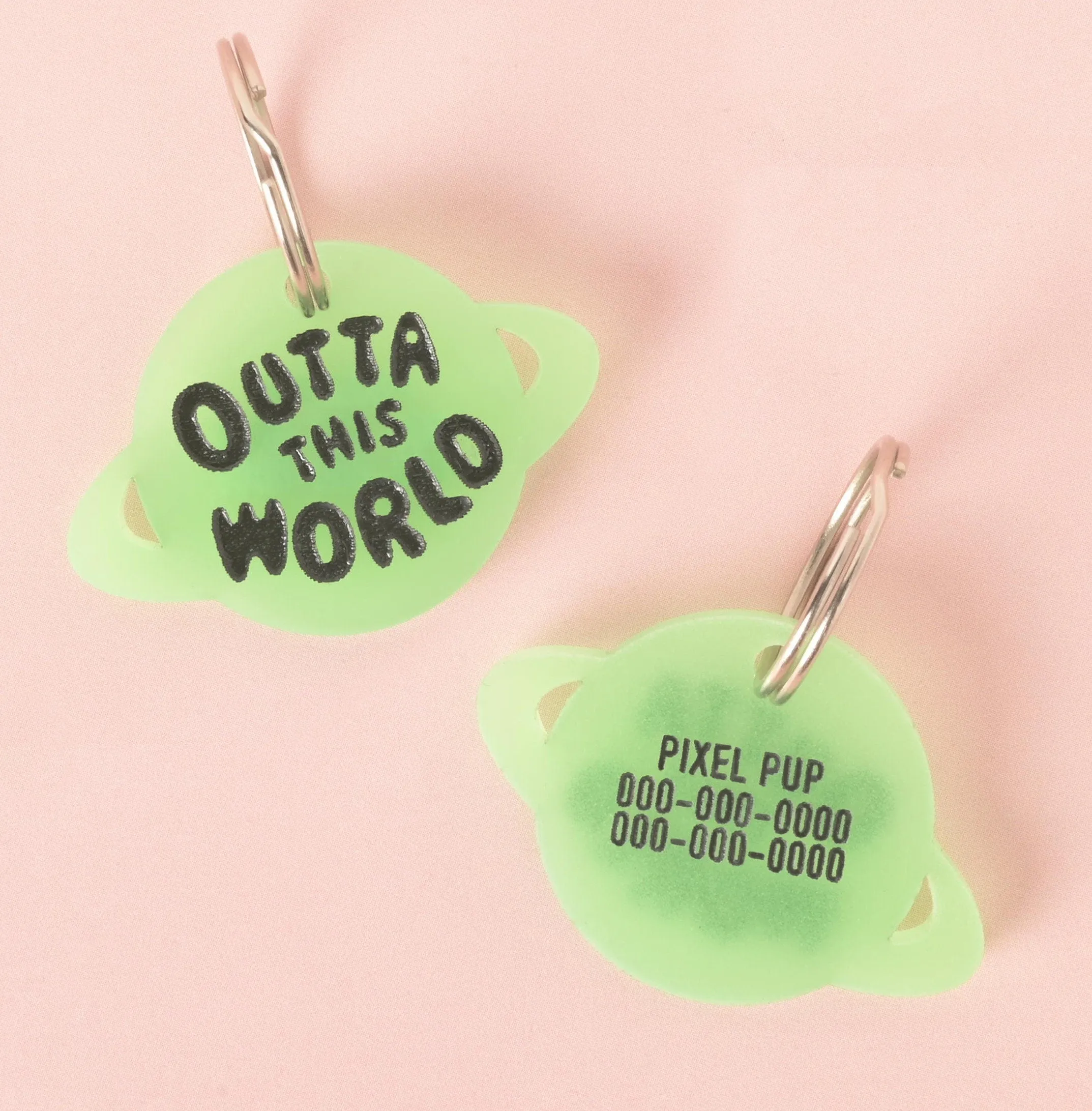 Outta This World, Glow in the Dark, Saturn Space Planet Personalized Pet Tag