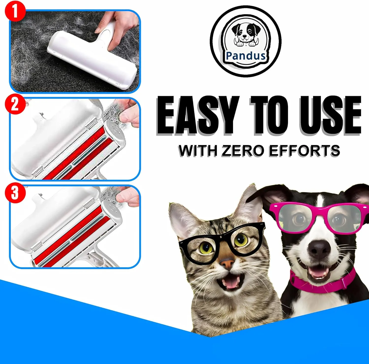 PANDUS Pet Hair Remover & Reusable Lint Roller for Cat and Dog Hair Remover, Couch, Carpet, Clothing (Red)