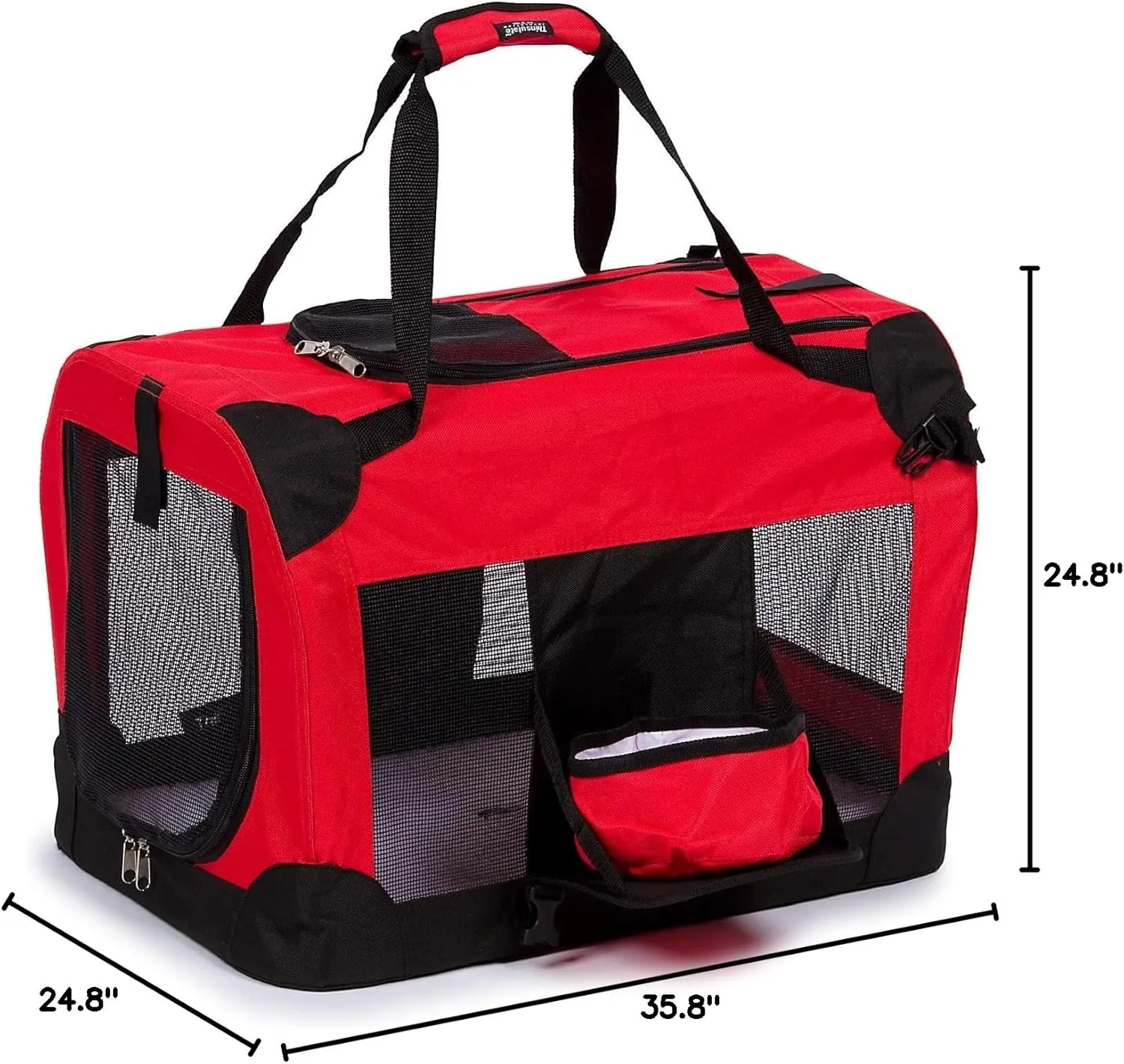 PET LIFE 'Deluxe 360 Vista View' Zippered Soft Folding Collapsible Metal Framed Pet Dog Crate House Carrier w/ Removable Bowl and Pop-out Tray, X-Large, Red