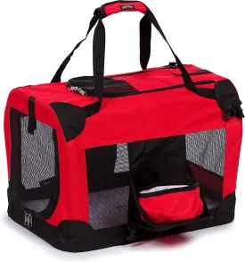 PET LIFE 'Deluxe 360 Vista View' Zippered Soft Folding Collapsible Metal Framed Pet Dog Crate House Carrier w/ Removable Bowl and Pop-out Tray, X-Large, Red