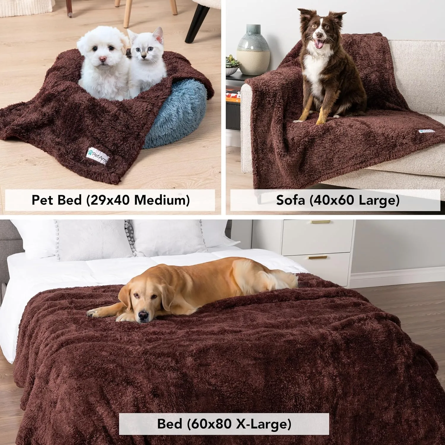 PetAmi Dog Blanket for Small Medium Dogs Brown, Fluffy Soft Puppy Blanket, Sherpa Fleece Cat Blanket for Kitten Doggie, Calming Pet Blanket Throw for Couch Sofa Bed Washable, Medium 29x40