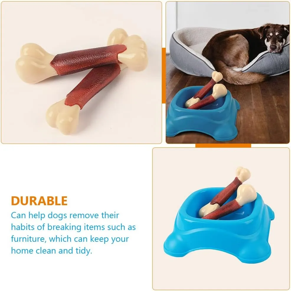 POPETPOP 4 Pcs Indestructible Dog Chew Toys: Beef Flavor Bones Toys for Aggressive Chewers - Durable Puppy Teething Chew Bones for Medium/Small Puppies - 4.7 Inch