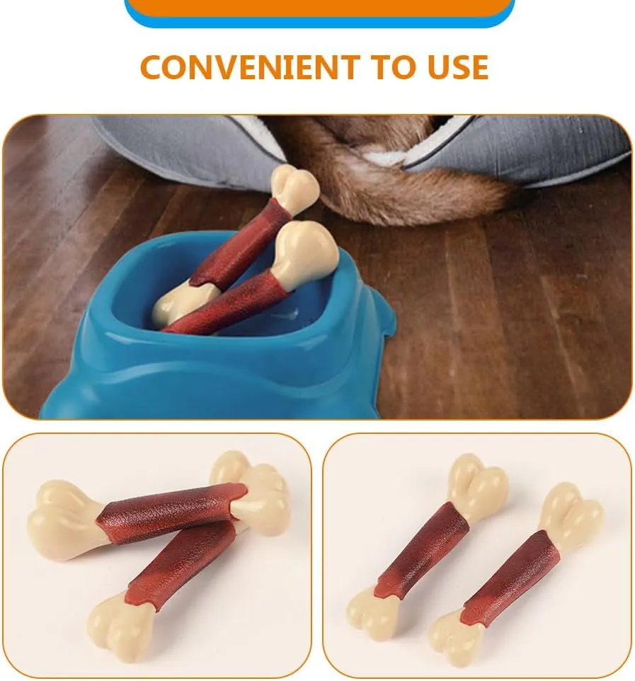 POPETPOP 4 Pcs Indestructible Dog Chew Toys: Beef Flavor Bones Toys for Aggressive Chewers - Durable Puppy Teething Chew Bones for Medium/Small Puppies - 4.7 Inch