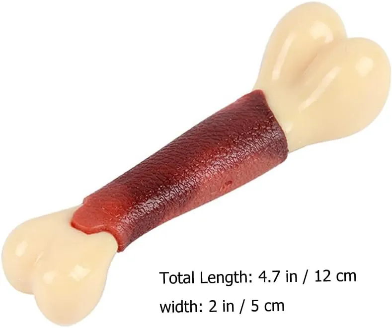 POPETPOP 4 Pcs Indestructible Dog Chew Toys: Beef Flavor Bones Toys for Aggressive Chewers - Durable Puppy Teething Chew Bones for Medium/Small Puppies - 4.7 Inch