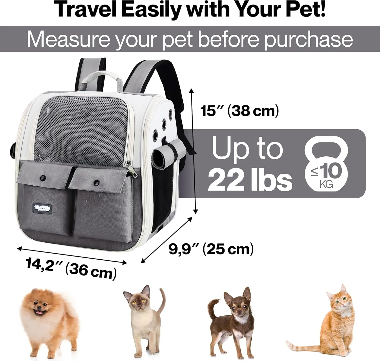 Portable Cat Carrier Backpack  Soft-Sided Travel Pet Backpack for Cats & Small Dogs, Breathable & Comfortable Bag Pet Carrier for Kittens & Puppies, Airline Friendly Pet Travel Carrier (Grey)