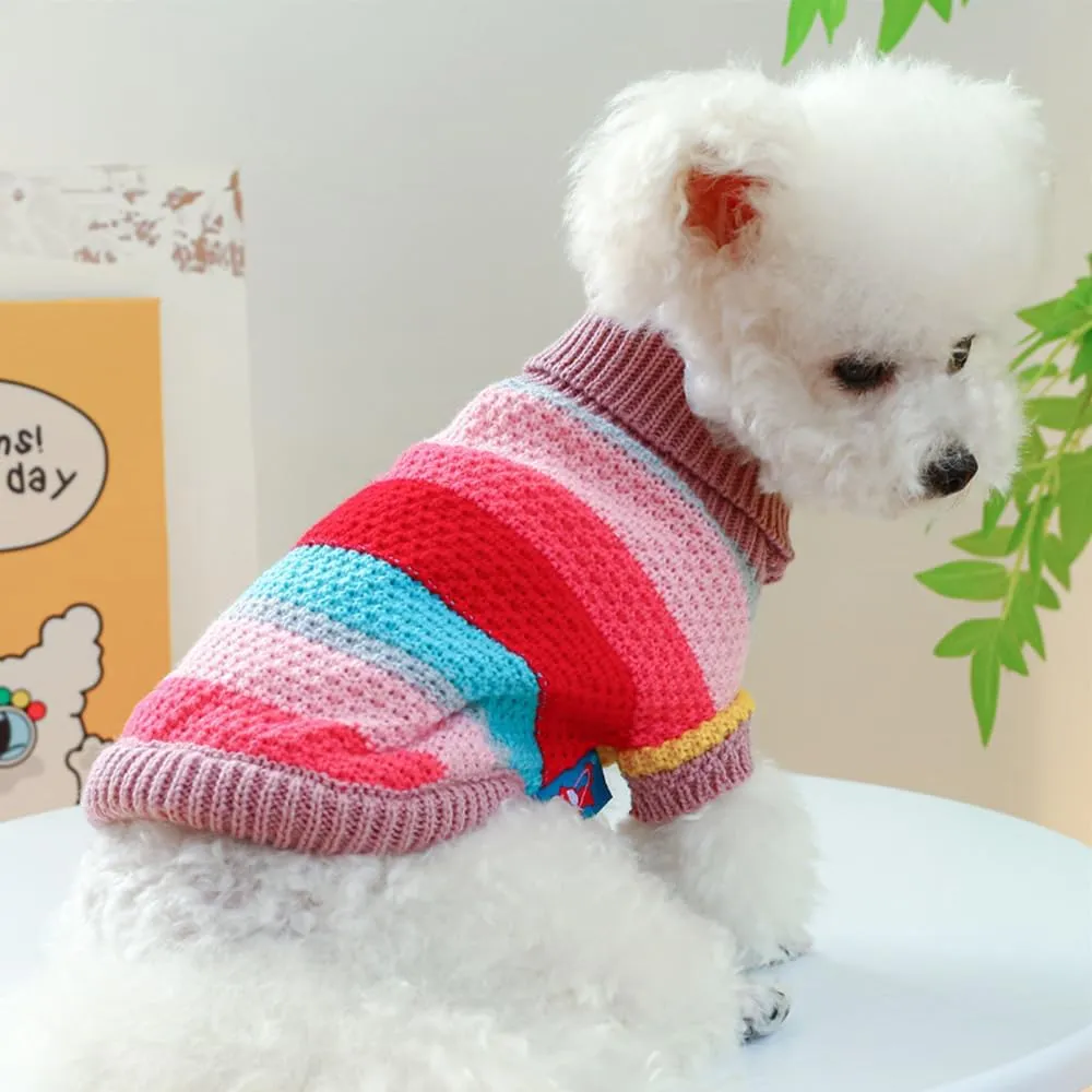 Rainbow Puppy Sweater for Small Dog Pullover Knitted Dog Sweatshirt Cable Cat Knitwear Warm Pet Clothes for Kitten Chihuahua Yorkie Toy Poodle (Rainbow, Small)