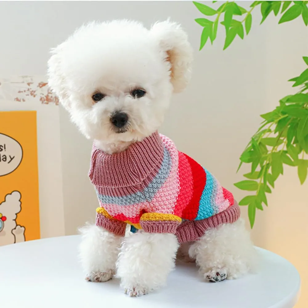 Rainbow Puppy Sweater for Small Dog Pullover Knitted Dog Sweatshirt Cable Cat Knitwear Warm Pet Clothes for Kitten Chihuahua Yorkie Toy Poodle (Rainbow, Small)