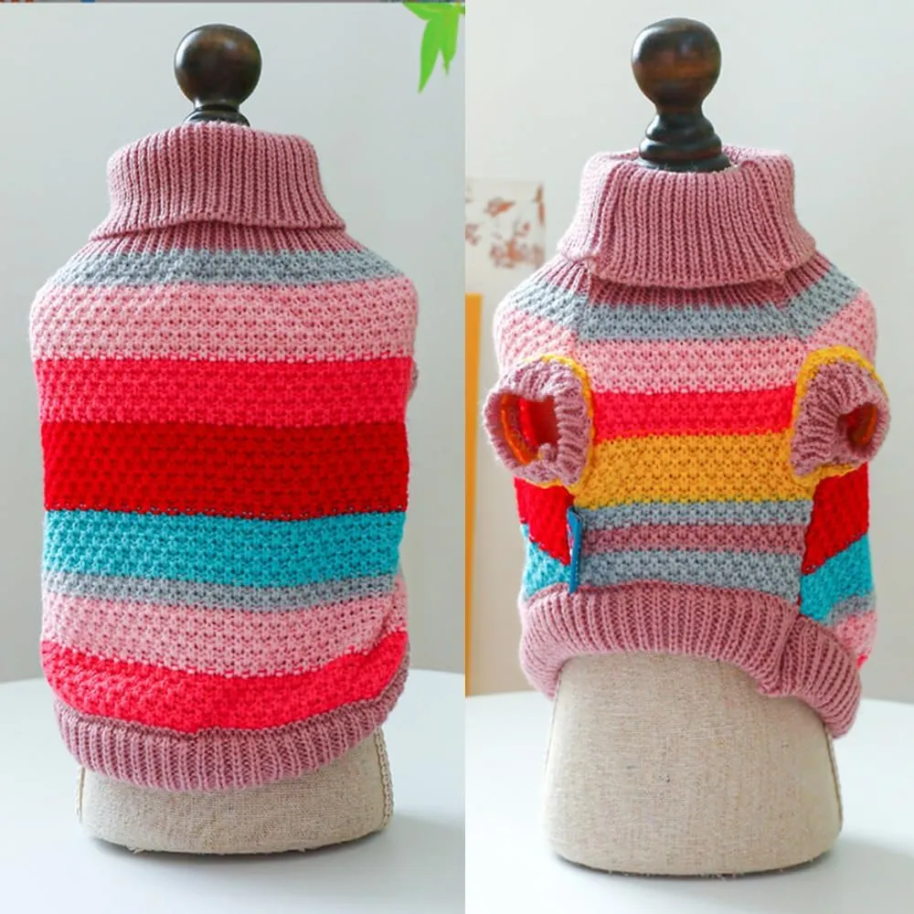 Rainbow Puppy Sweater for Small Dog Pullover Knitted Dog Sweatshirt Cable Cat Knitwear Warm Pet Clothes for Kitten Chihuahua Yorkie Toy Poodle (Rainbow, Small)