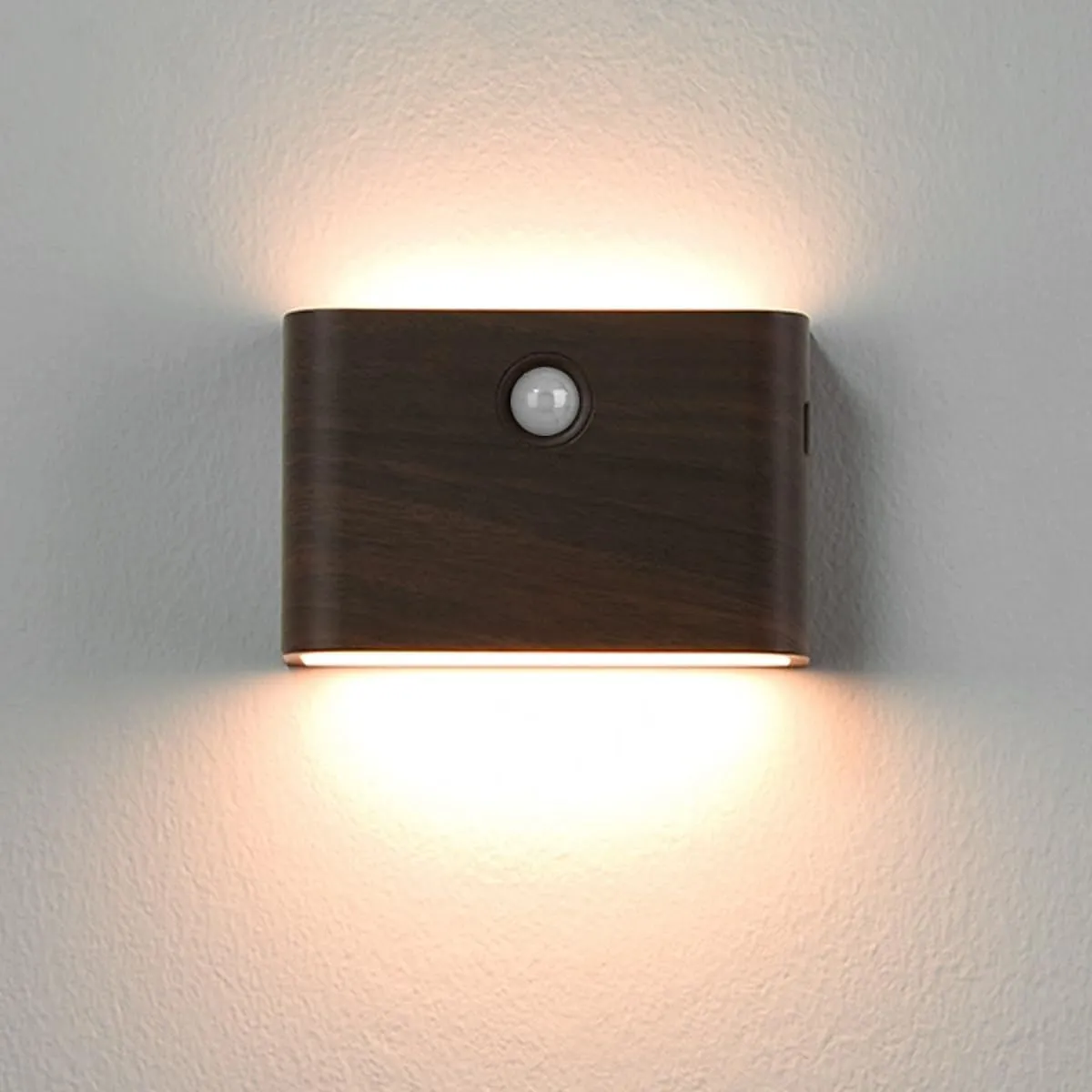 Rechargeable Motion Sensor Night Light, Magnetic Stick-On LED, Cordless, Auto On/Off, Warm Light, Perfect for Hallway, Closet, Bathroom, Stairway, Kitchen (Wood Grain, 1)