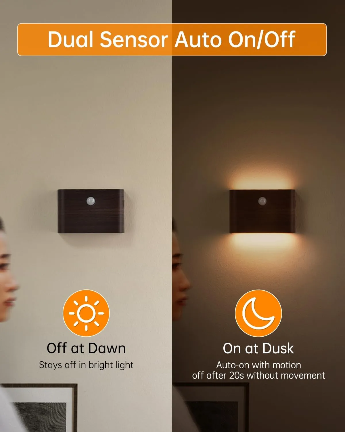 Rechargeable Motion Sensor Night Light, Magnetic Stick-On LED, Cordless, Auto On/Off, Warm Light, Perfect for Hallway, Closet, Bathroom, Stairway, Kitchen (Wood Grain, 1)