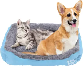 Resulzon Square Dog Cat Beds Mattress Washable Pads Room, Soft Plush Faux Fur Sleeping Pet Fleece Bed Mat for Small Medium Doggy Kitten Puppy, with Anti-Slip Waterproof Bottom (Blue)