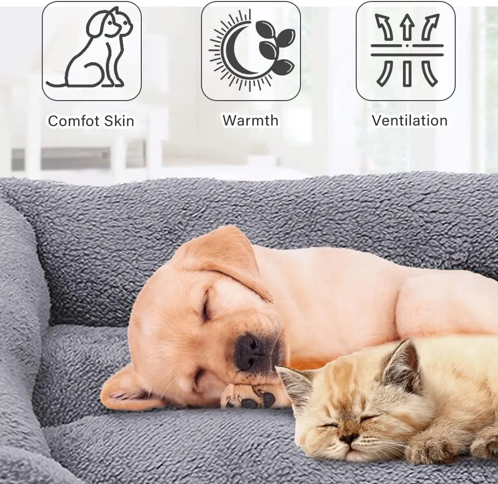 Resulzon Square Dog Cat Beds Mattress Washable Pads Room, Soft Plush Faux Fur Sleeping Pet Fleece Bed Mat for Small Medium Doggy Kitten Puppy, with Anti-Slip Waterproof Bottom (Blue)