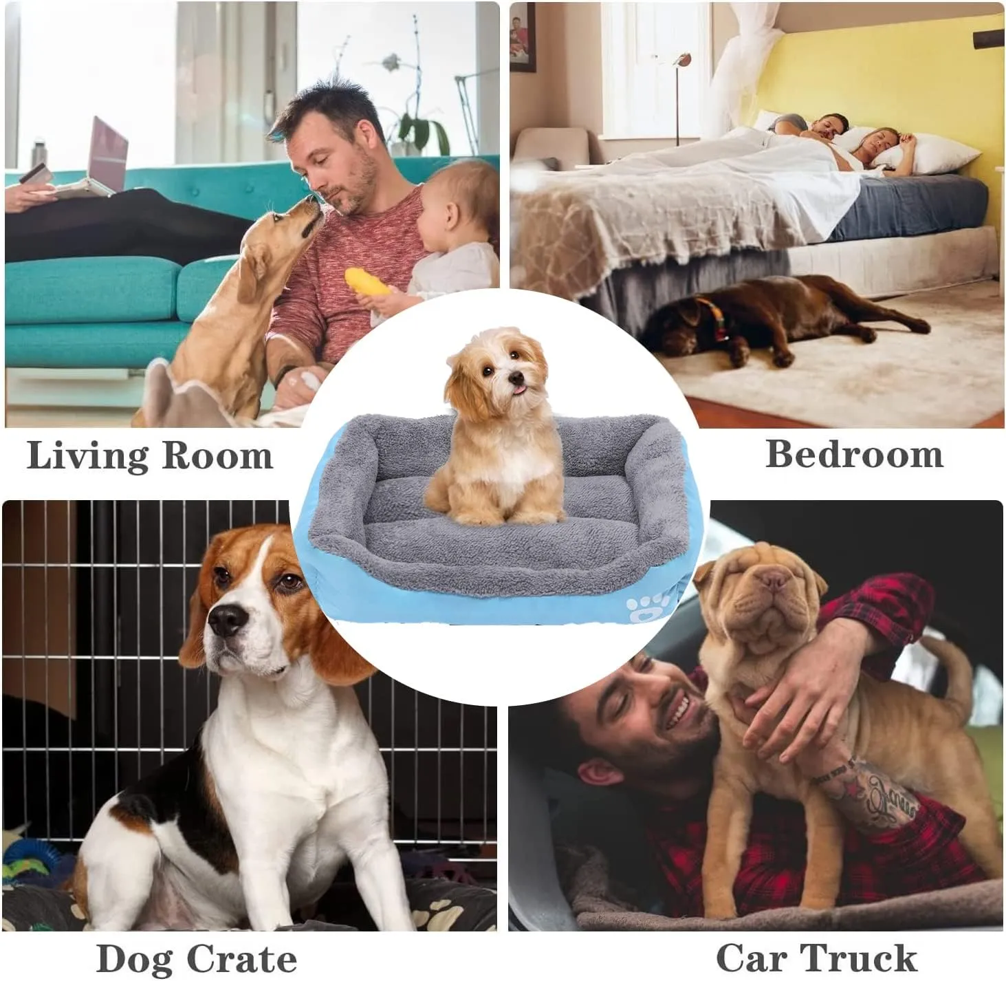 Resulzon Square Dog Cat Beds Mattress Washable Pads Room, Soft Plush Faux Fur Sleeping Pet Fleece Bed Mat for Small Medium Doggy Kitten Puppy, with Anti-Slip Waterproof Bottom (Blue)