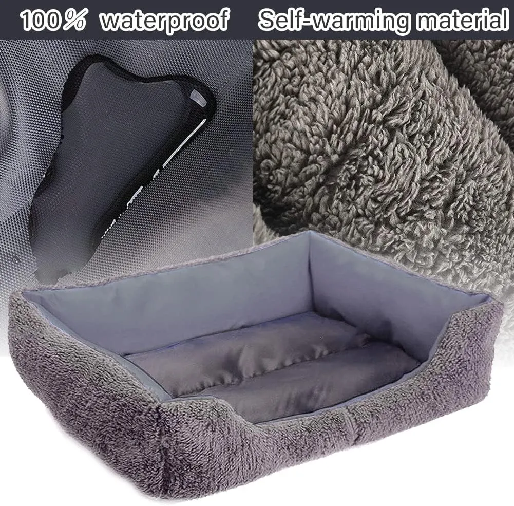 Resulzon Square Dog Cat Beds Mattress Washable Pads Room, Soft Plush Faux Fur Sleeping Pet Fleece Bed Mat for Small Medium Doggy Kitten Puppy, with Anti-Slip Waterproof Bottom (Blue)