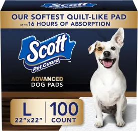 Scott Pet Guard Advanced Dog Pads - Training for Puppies, Medium & Large Dogs - 16 Hour Absorbency With Odor Control - Softest Quilted Pee Pads - Large 22" x 22" - 100 Pack