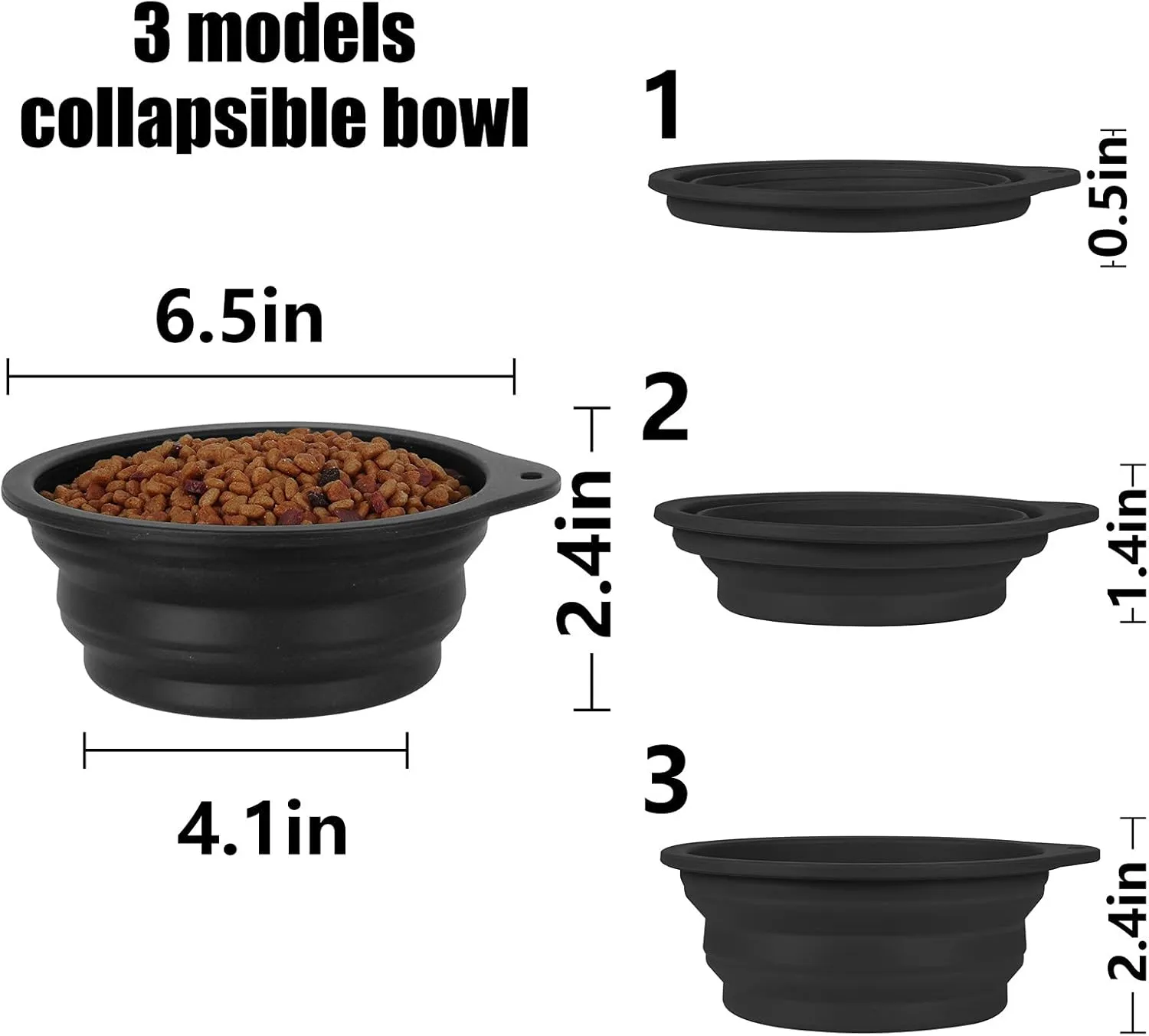 SLSON 2Pack Collapsible Dog Bowl,Integrated Molding Travel Bowl No Plastic Rim Pet Feeding Bowls for Walking Traveling Outdoors,600ML (Black Light Grey)