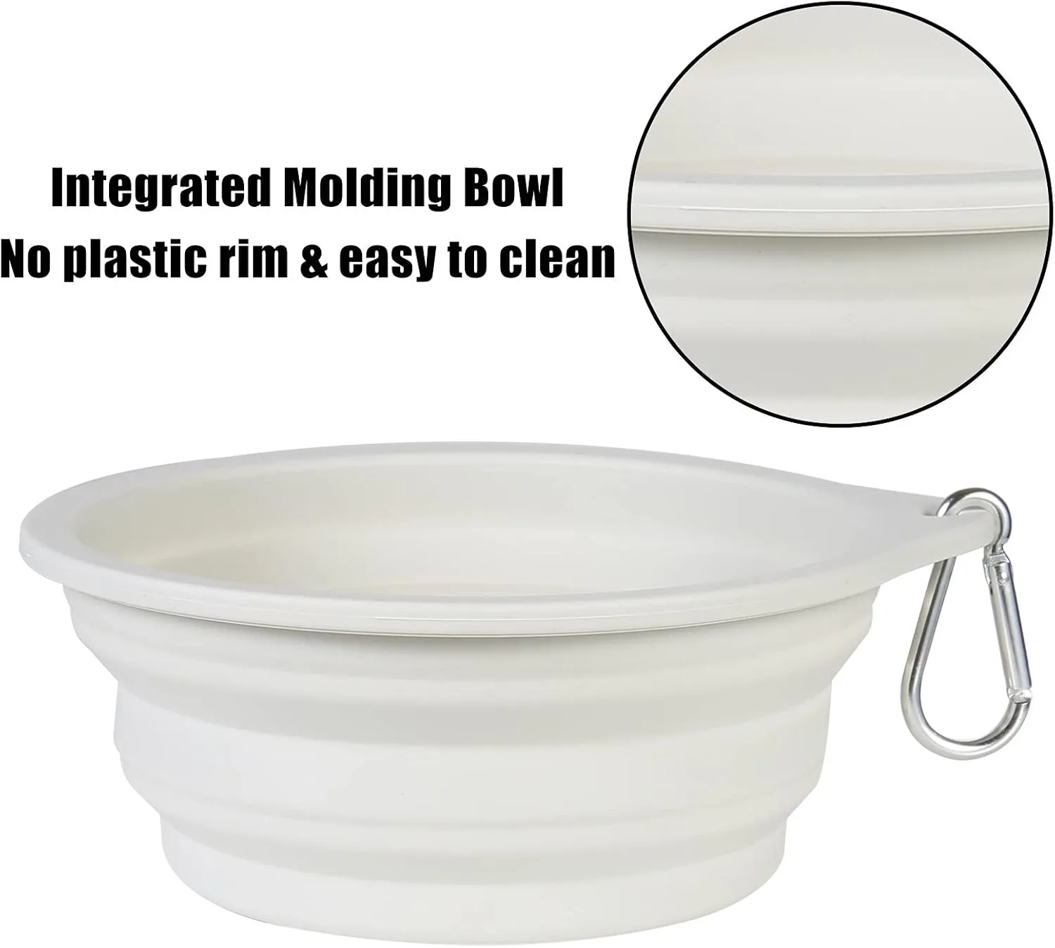 SLSON 2Pack Collapsible Dog Bowl,Integrated Molding Travel Bowl No Plastic Rim Pet Feeding Bowls for Walking Traveling Outdoors,600ML (Black Light Grey)