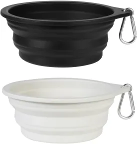 SLSON 2Pack Collapsible Dog Bowl,Integrated Molding Travel Bowl No Plastic Rim Pet Feeding Bowls for Walking Traveling Outdoors,600ML (Black Light Grey)