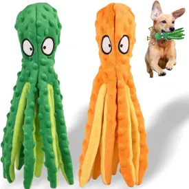 Squeaky Dog Toys, Crinkle Interactive Plush Chew Dog Toy Octopus for Hide and Seek and Puppy Teething, Perfect for Puppies, Small and Medium Dogs, 2 Pack (Orange Green)