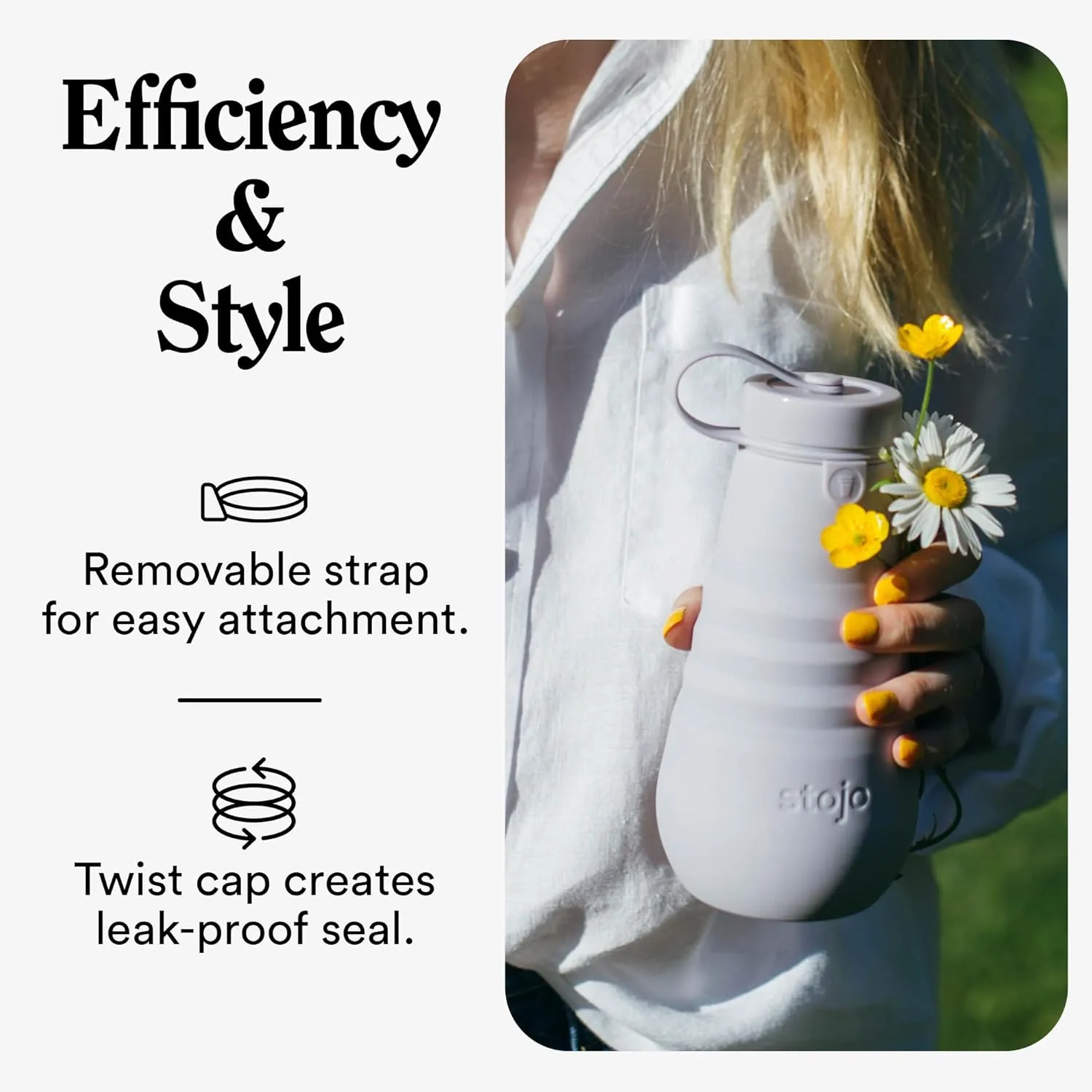 STOJO Collapsible Water Bottle  Carbon Gray, 20oz / 592ml - Leak-Proof Reusable Silicone Travel Cup for Hot & Cold Drinks - Microwave & Dishwasher Safe