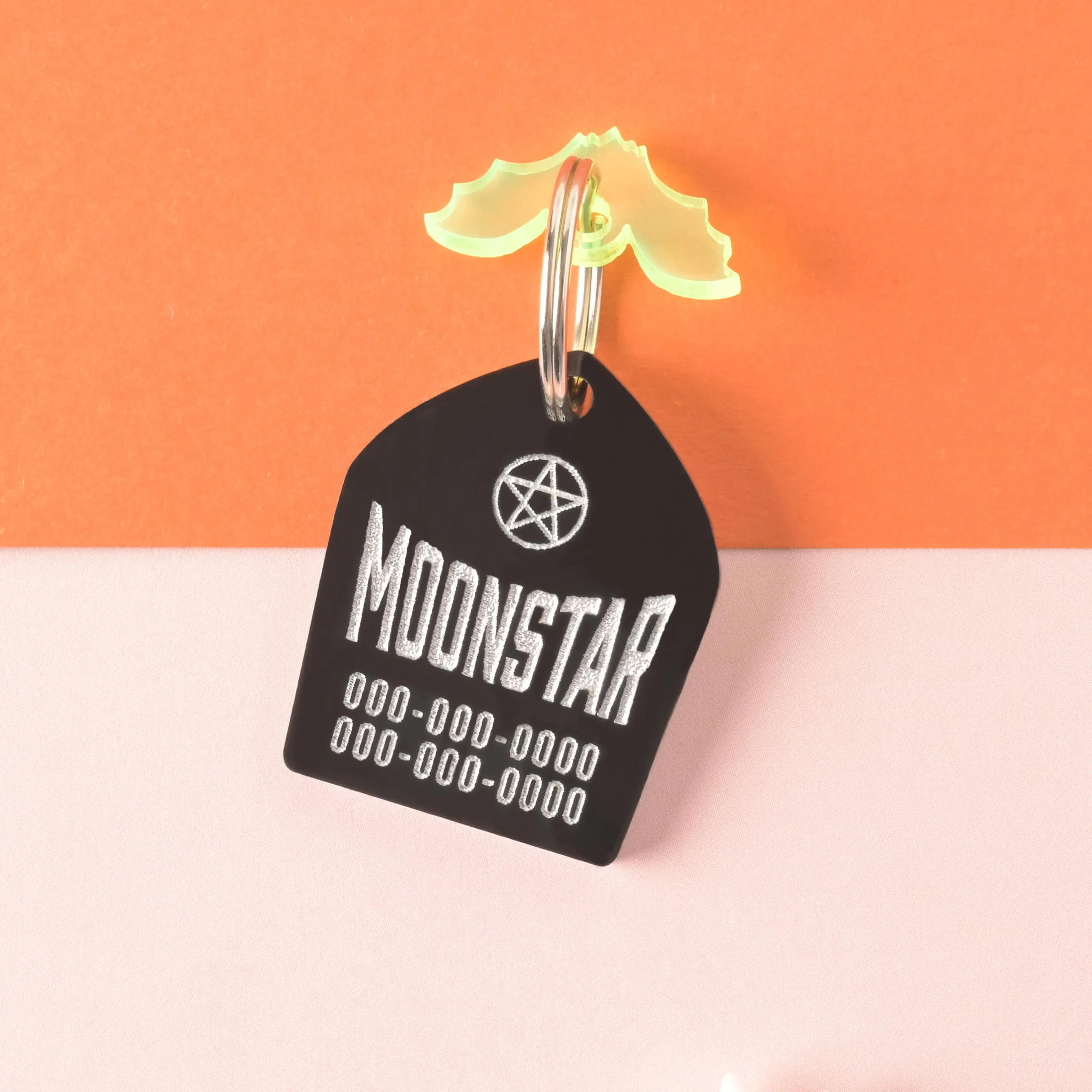 Striking Pentagram, Coffin Shape Personalized Pet Tag