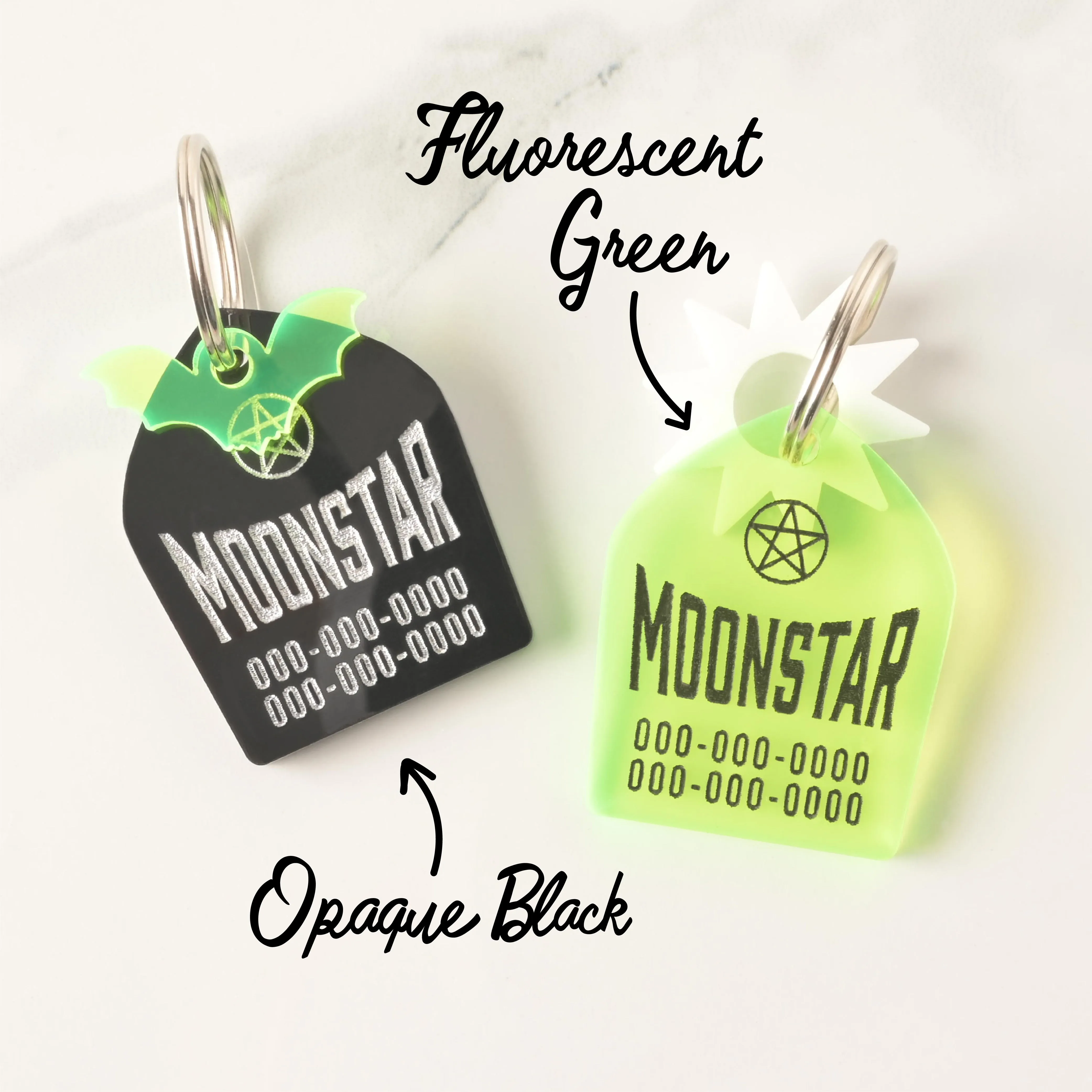 Striking Pentagram, Coffin Shape Personalized Pet Tag