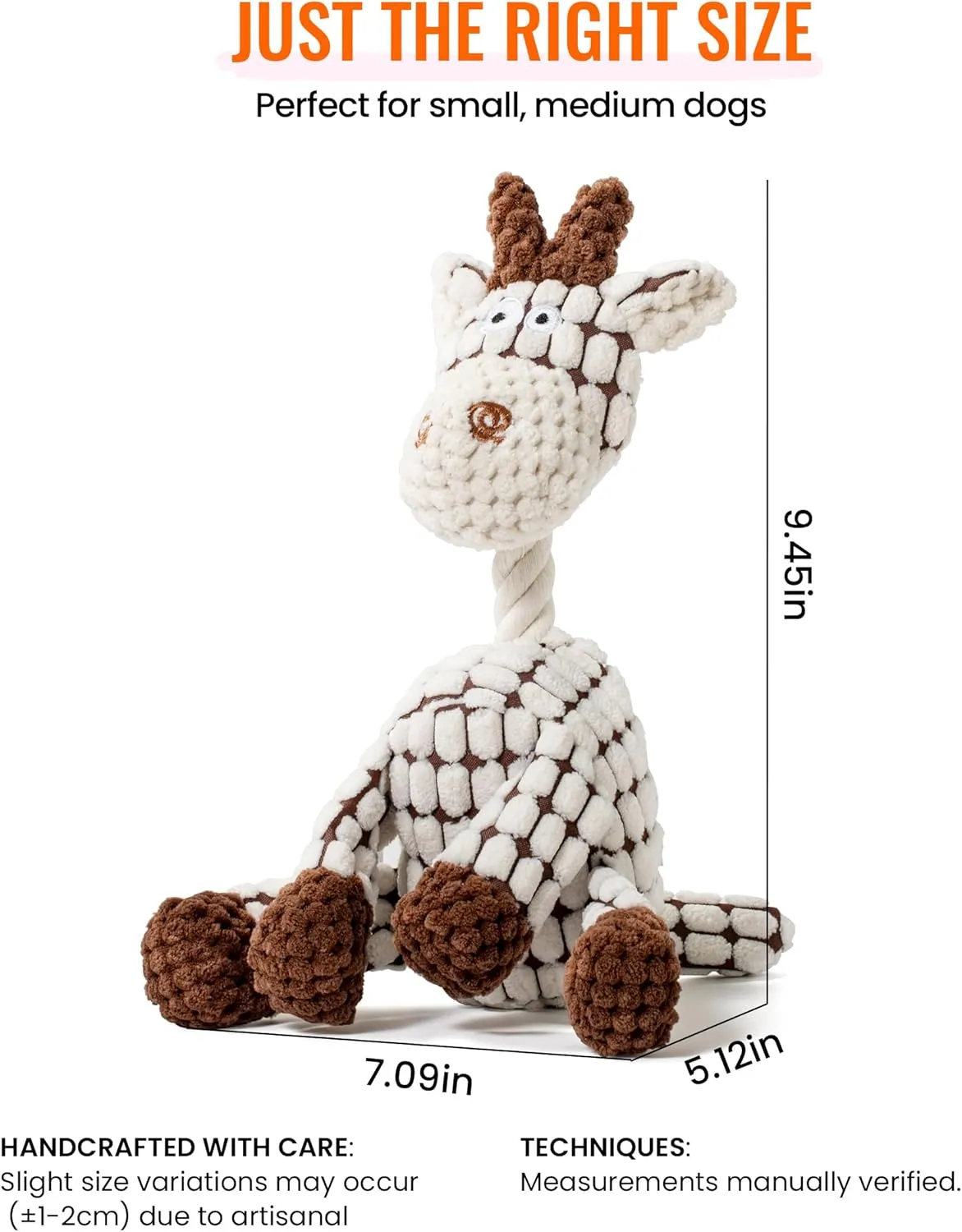 Stuffed Squeaky Plush Dog Toys - Adorable Animal Designs with Soft Cotton Filling, Fun Noisy Toys for Small, Medium & Large Dogs (White - Giraffe)