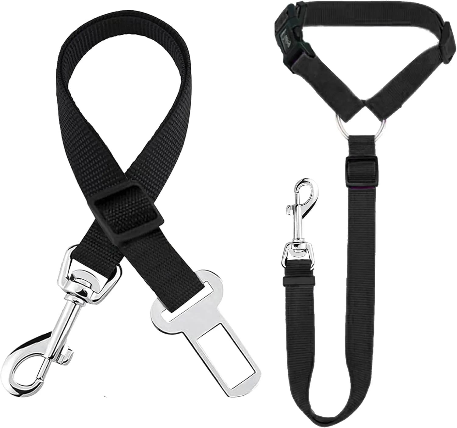 SunGrow Dog Seatbelt & Leash, Universal Vehicle Seatbelt Harness for Car Headrest, Pet Travel Essential, Adjustable Lead, Black Nylon, 19-31 & 14-19 x 17-30, 2 Pcs. Per Pack