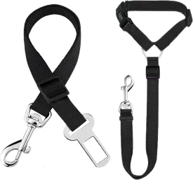 SunGrow Dog Seatbelt & Leash, Universal Vehicle Seatbelt Harness for Car Headrest, Pet Travel Essential, Adjustable Lead, Black Nylon, 19-31 & 14-19 x 17-30, 2 Pcs. Per Pack
