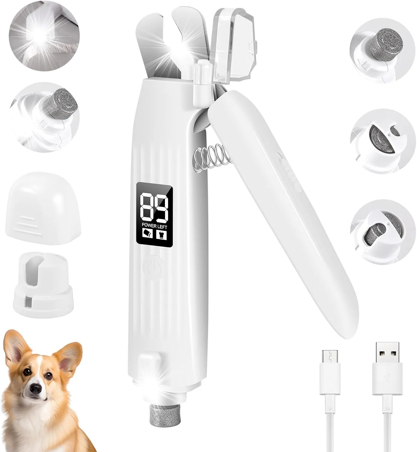 SZMDLX Cat & Dog Nail Trimmers, Electric Rechargeable Dog Nail Clippers & Dog Nail Grinder with 2 LED Light Paws Grooming Kit, Dog Nail File Quiet Pet Nail Clippers & Grinder Trimmer for Dogs and Cats