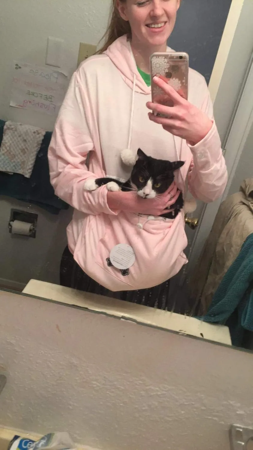 Unisex Pet Carrier Hoodie Cat Dog Pouch Holder Sweatshirt Shirt Top