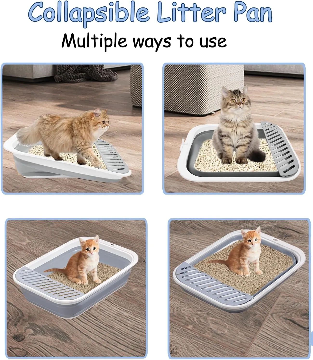 VCEPJH Collapsible Small Cat Litter Box Open Kitten Potty Pan with Scoop Foldable Shallow Cat Toilet Waterproof Travel Litterbox for Small-Sized Cats 17.7x13.4x4.9in (Blue M)