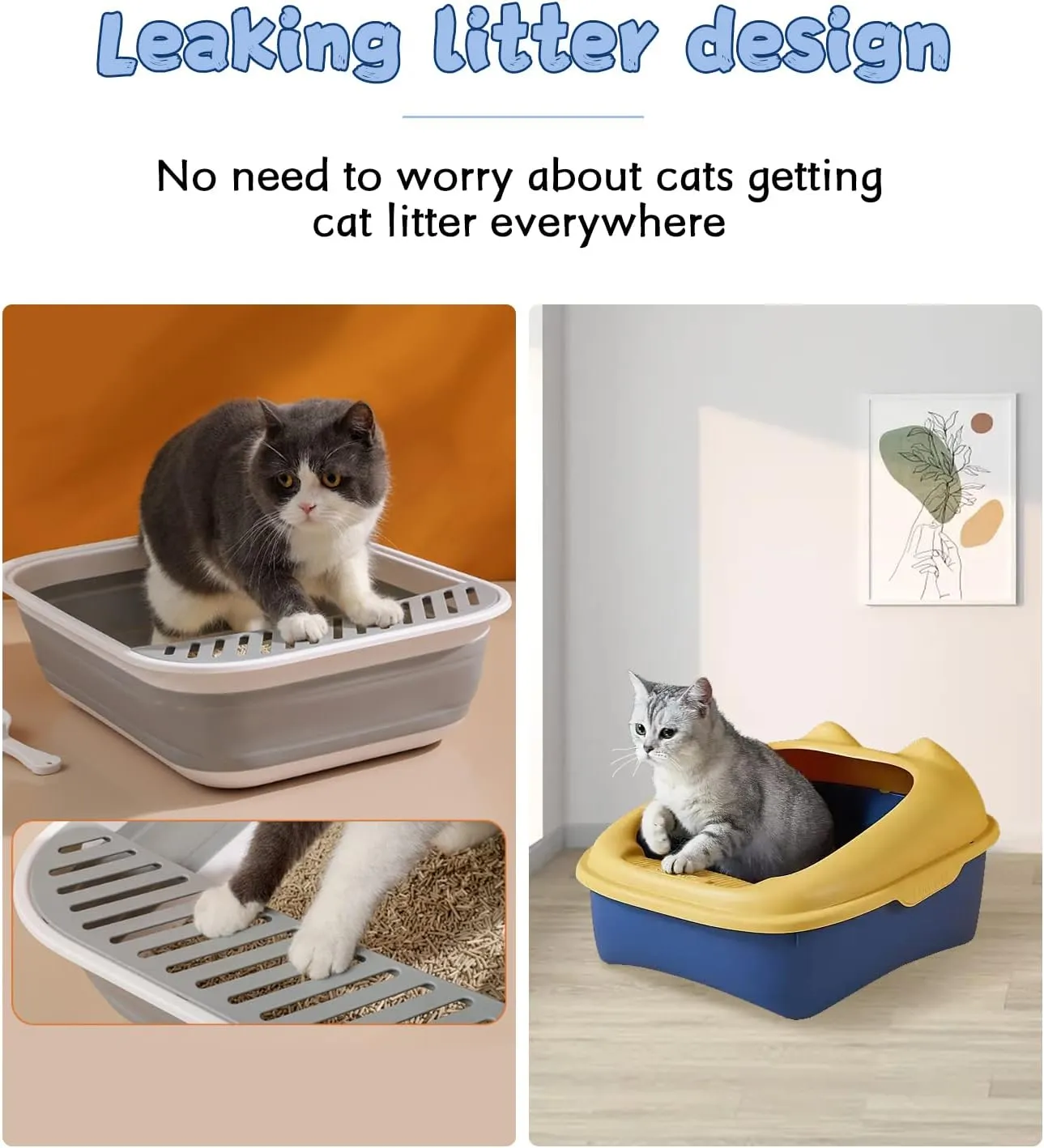 VCEPJH Collapsible Small Cat Litter Box Open Kitten Potty Pan with Scoop Foldable Shallow Cat Toilet Waterproof Travel Litterbox for Small-Sized Cats 17.7x13.4x4.9in (Blue M)