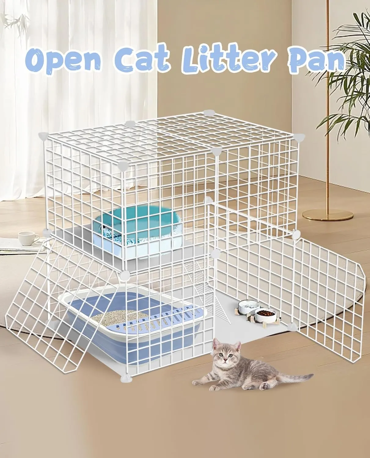 VCEPJH Collapsible Small Cat Litter Box Open Kitten Potty Pan with Scoop Foldable Shallow Cat Toilet Waterproof Travel Litterbox for Small-Sized Cats 17.7x13.4x4.9in (Blue M)