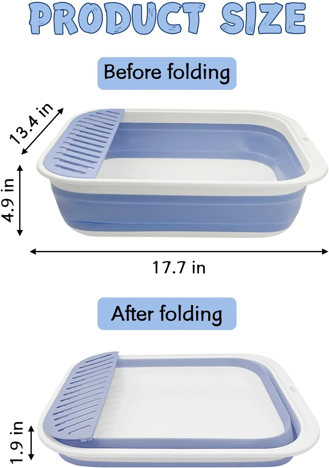 VCEPJH Collapsible Small Cat Litter Box Open Kitten Potty Pan with Scoop Foldable Shallow Cat Toilet Waterproof Travel Litterbox for Small-Sized Cats 17.7x13.4x4.9in (Blue M)