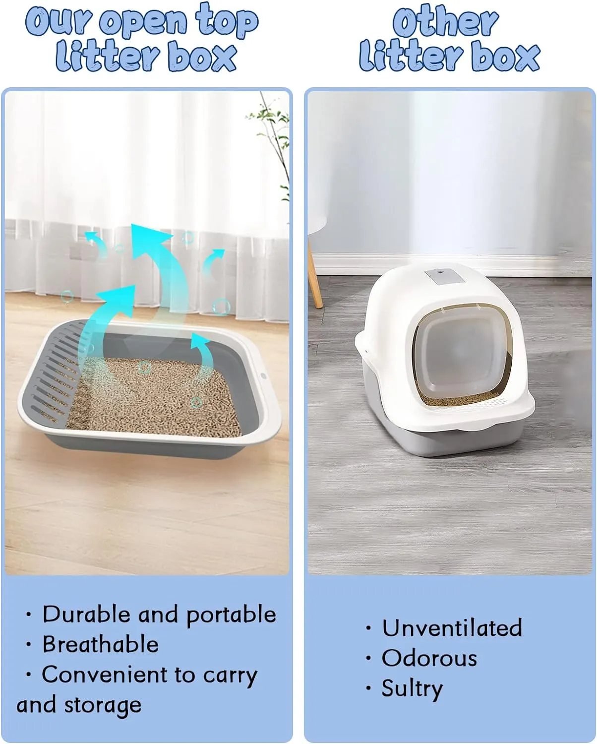 VCEPJH Collapsible Small Cat Litter Box Open Kitten Potty Pan with Scoop Foldable Shallow Cat Toilet Waterproof Travel Litterbox for Small-Sized Cats 17.7x13.4x4.9in (Blue M)