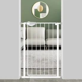 WAOWAO 36.22" Extra Tall Triple Lock Baby Gate Wide 25.59-28.34" Pressure Mounted Walk Through Swing Auto Close Safety White Metal Toddler Kids Child Dog Pet Puppy Gate for Indoor Stairs