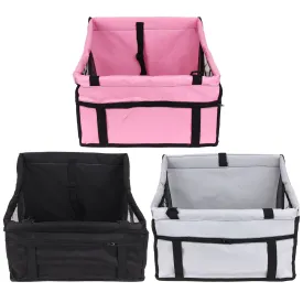 Waterproof and Foldable Car Booster Seat for Dogs with Clip-On Safety Leash and Storage Pocket.