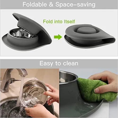 WESEN Dog Bowls 80 oz Stainless Steel Dog Food Bowl & Pet Bowl with No- Spill Non-Skid Silicone Mat Dog Feeder Bowls for Dogs Cats and Pets Grey Set of 2
