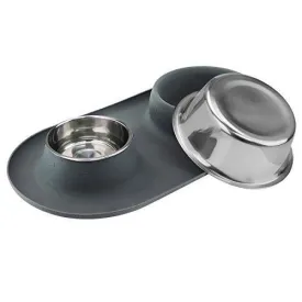 WESEN Dog Bowls 80 oz Stainless Steel Dog Food Bowl & Pet Bowl with No- Spill Non-Skid Silicone Mat Dog Feeder Bowls for Dogs Cats and Pets Grey Set of 2