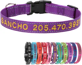 Yonsbox Dark Purple Reflective Personalized Dog Collar with Name Phone Number Quick Release Buckle Custom Embroidered for Boy Girl Small Medium Large Dogs