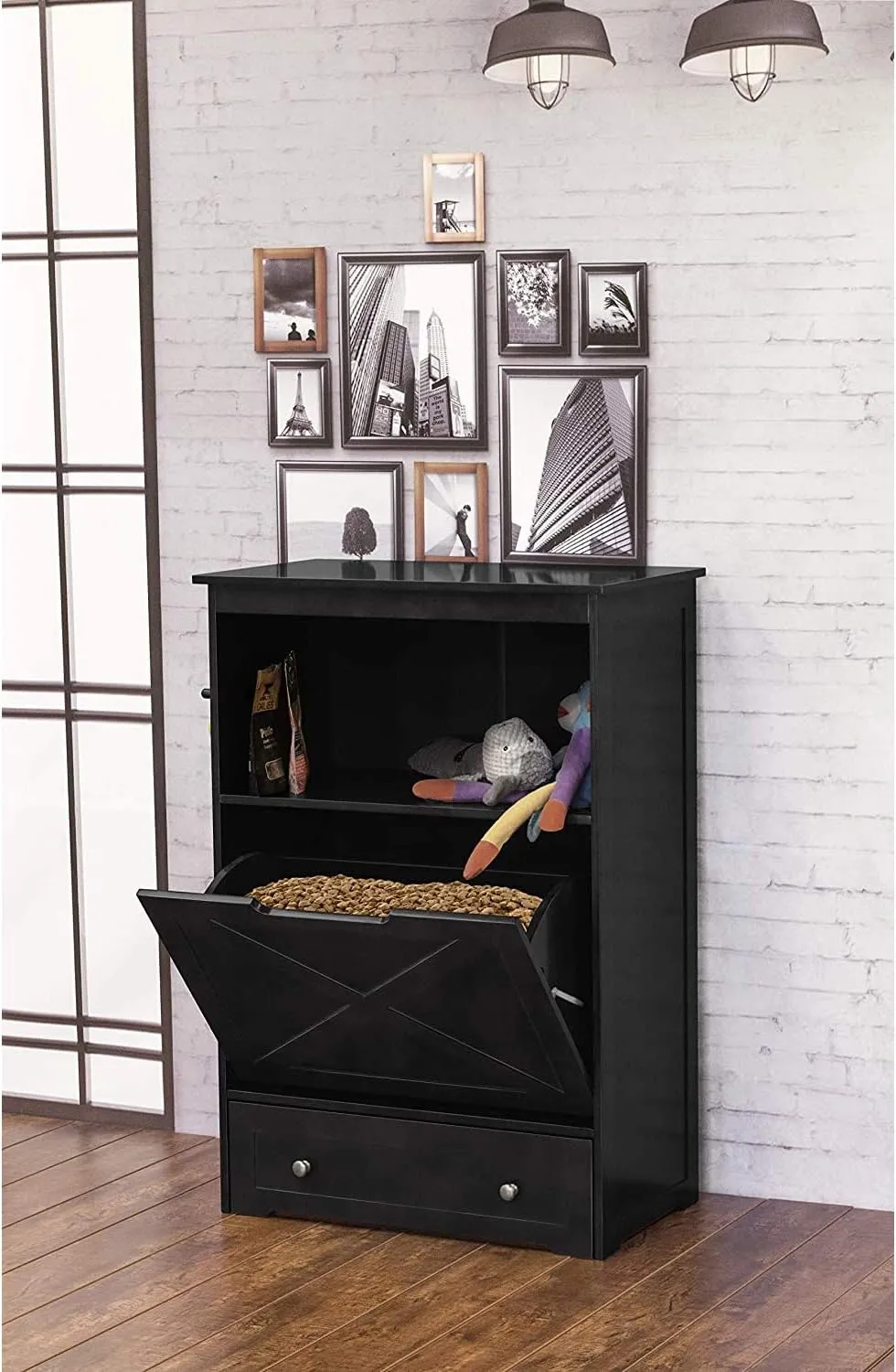 zoovilla Windsor Pet Feeders with storage - dog bowl stand, pet feeder station, Black 13.78?D x 24.02?W x 35.04?H
